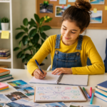 Leerling werkt zelfstandig aan duidelijke leerdoelen in een digitale leeromgeving voor Nederlands onderwijs op afstand.